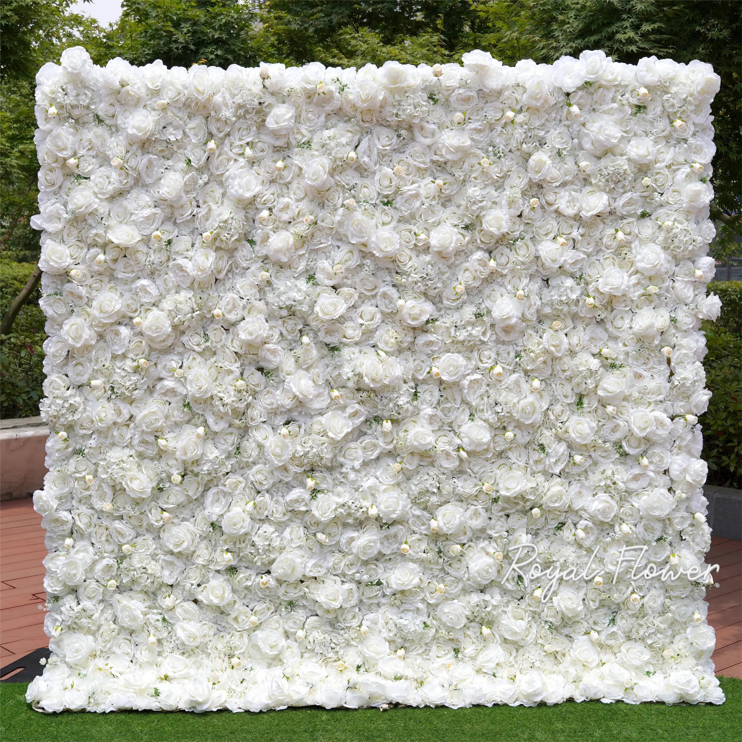 2024 New 5d Flower Wall White Silk Rose Zipper Flower Wall 8x8 for Wedding Wall Decorations