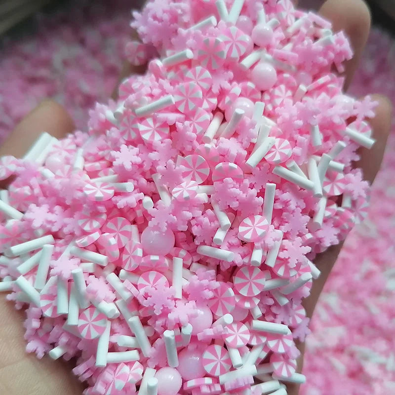 1kg DIY Craft Slime Sprinkles Pink Snowflake Acrylic Beads Peppermint Candy Mix Polymer Clay Sprinkles Slices