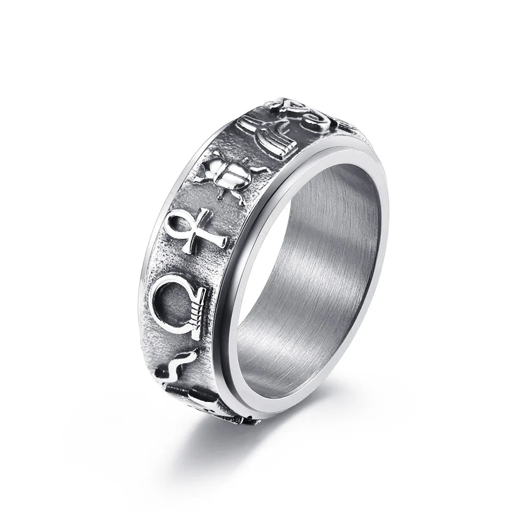 Stainless Steel African Jewelry Rotatable lion Ancient Egypt Jewelry African Pattern Ring