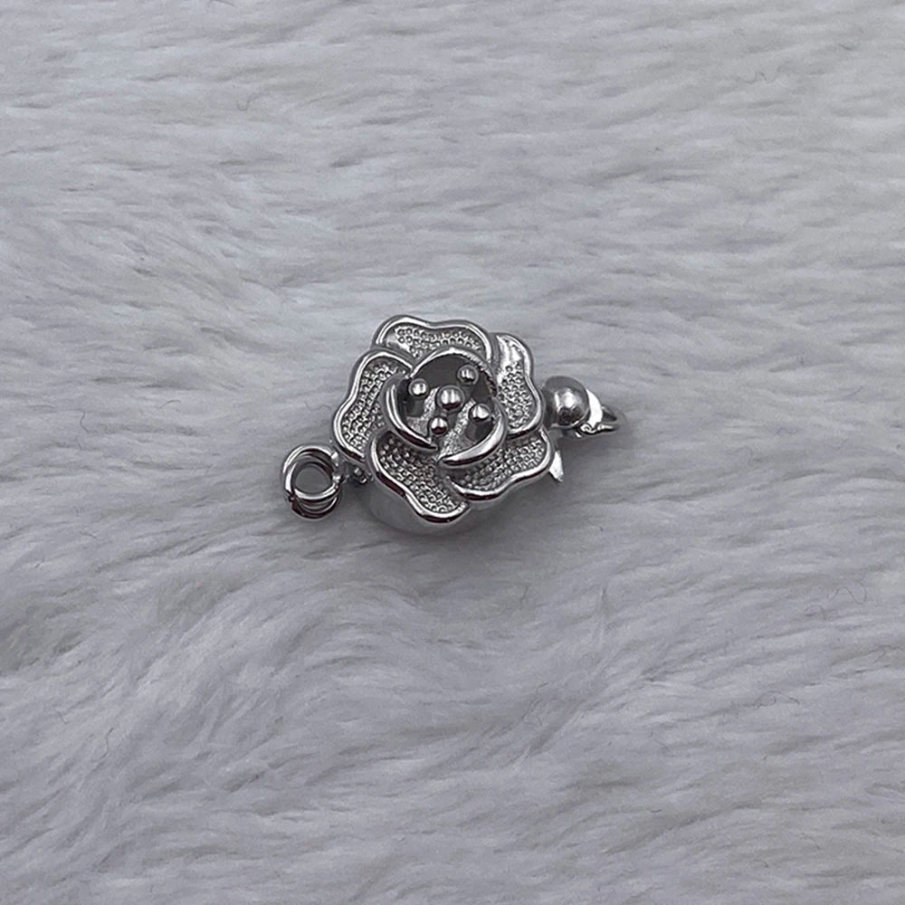 Flower Design Stamp S925 Fine Jewelry DIY Accessories Pure Real 925 Sterling Silver Clasp Pearl Necklace Connectors