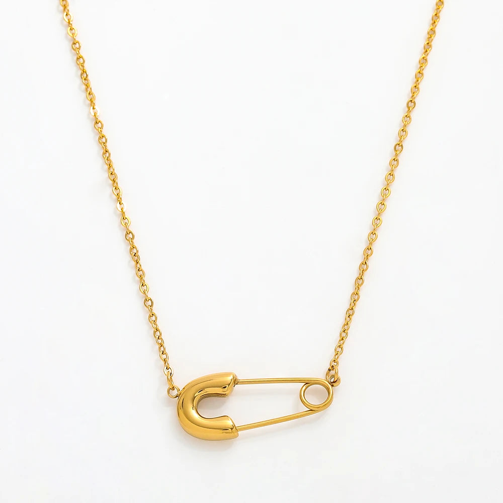 Joolim Jewelry 18K Gold Plated Safety Pin Pendant Necklace Stainless Steel Jewelry Wholesale