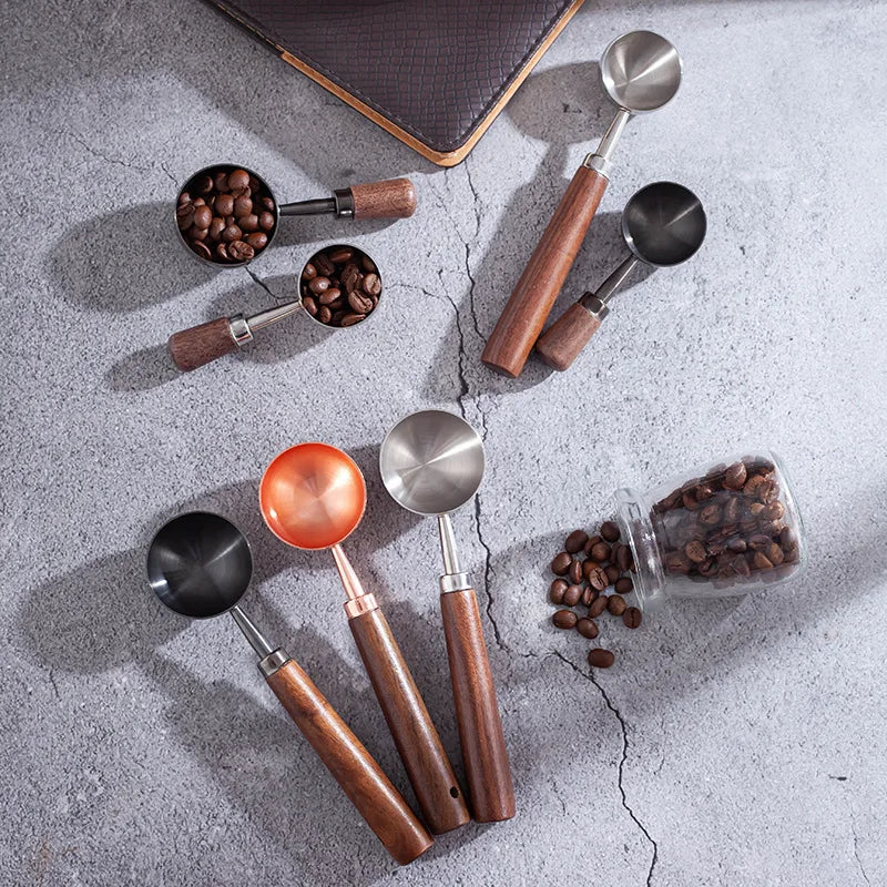 15/30ml Stainless Steel Baking Coffee Milk Powder Scoop Coffee Measuring Spoons With Walnut Wooden Handle