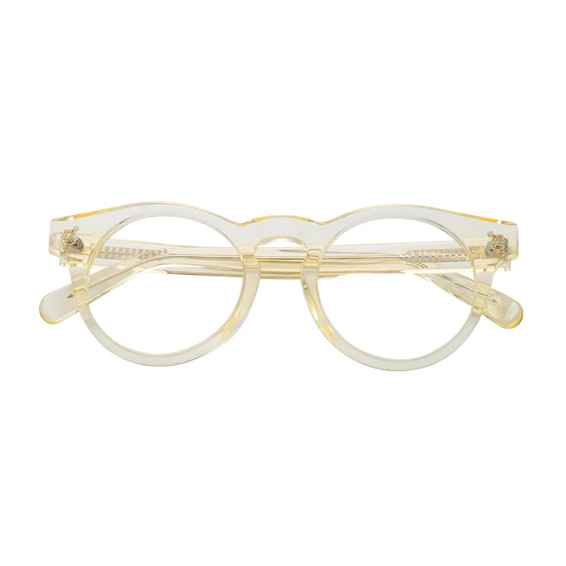 Retro Transparent Yellow Acetate Unisex Full Rim Oval Lightweight Eyeglasses Frames for Diamond Face Shape Optical Glasses