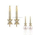 Luxury AU585 Real 14K Solid Gold Diamond Earring Semi Mount for Pearl Jewelry Setting  Au585 Gold Findings for Jewelry Making