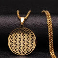 CSJA Wholesale Gold Plated Stainless Steel Flower of Life Pendant Necklace for Men Women