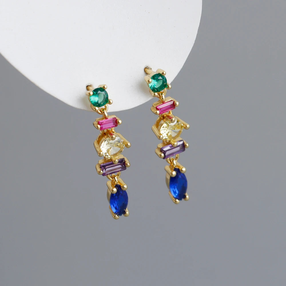 Fashion Jewelry 925 Sterling Silver Earrings rainbow Colorful Stud Earrings Women Gold Plated Silver Jewelry Women