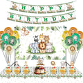 Jungle Animal Kids Birthday Party Tableware Set Includes Happy Birthdays Banner Cake Topper Latex Balloons Backdrop Decorations