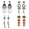 Douvei Long Tassel Chain Bells Silver Charm Jewelry 4 Pcs / Set Vintage Bohemian Stud Earrings for Women