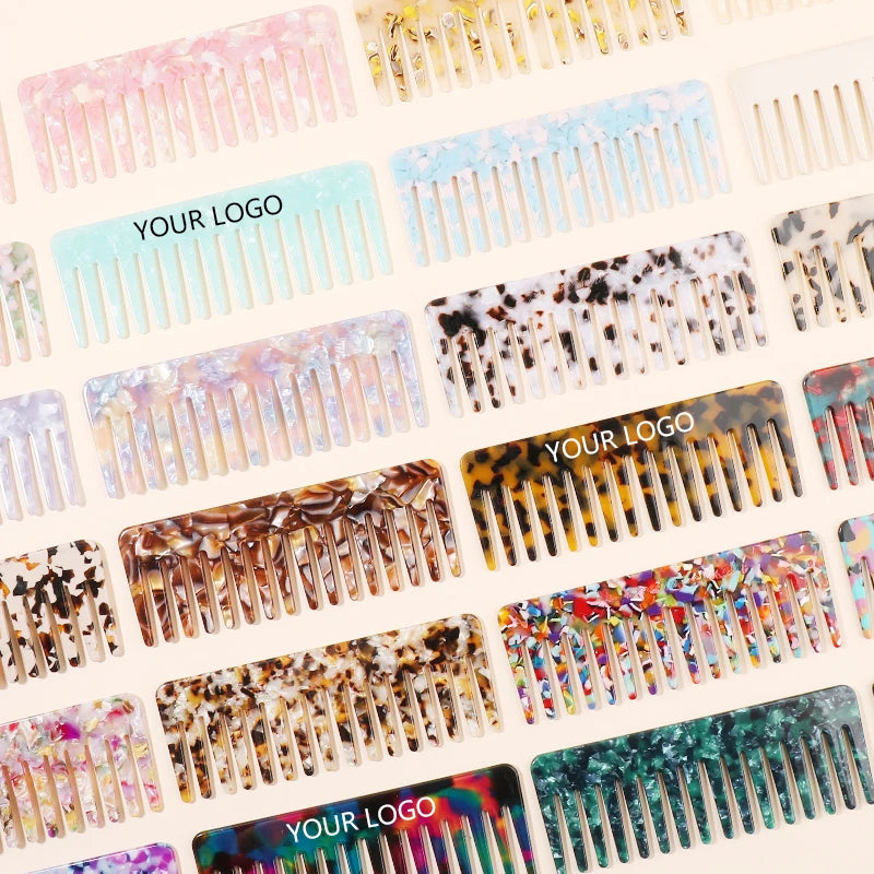 MiDairy CUSTOM LOGO 4mm Thickness Custom logo Size Koran Hair Curls Shower Combs Acetate Acrylic  Hair Combs