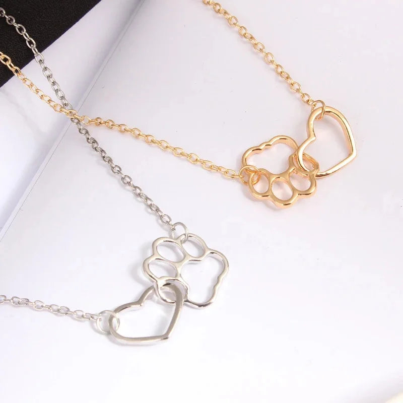 Animal Dog Cat Heart Pendant Necklace Hollow Pet Paw Footprint Jewelry Necklaces Chains Gold Platedsilver Plated SC Jewelry N/A