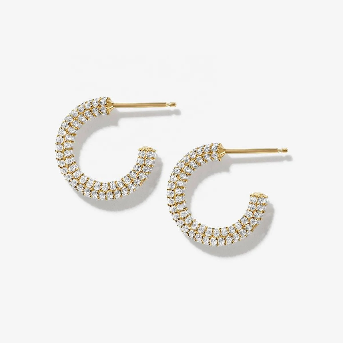 LOZRUNVE New Jewelry Manufacturer 925 Sterling Silver Gold Full Pave Luxury Medium Open C Hoop Earring