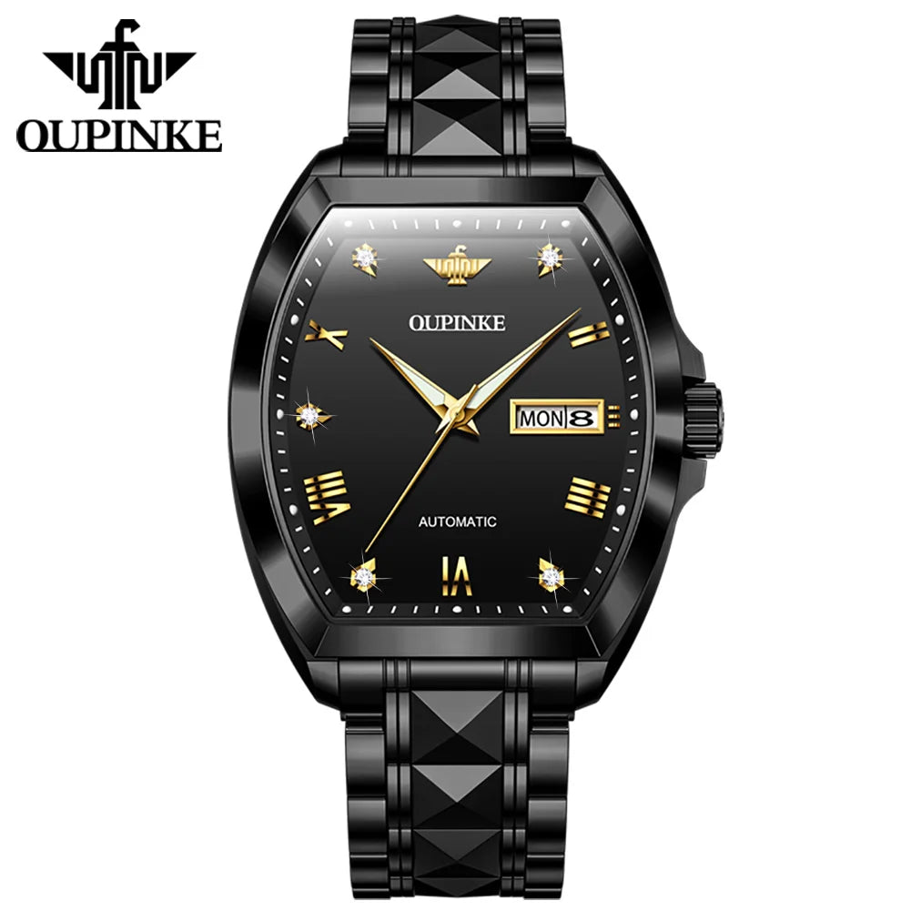 Oupinke 3200 Sport Square Fashion Fine Steel Strap Waterproof Mechanical  Watch Casual Business Stainless Steel Men Watches