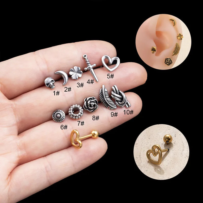 Retro Antique Plated 20G Stainless Steel Piercing Jewelry Vintage Cartilage Stud Conch Helix Snug Screw Back Earring