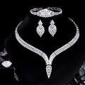 4pcs Elegant Luxury Shiny Cubic Zirconia Women Wedding Costume Necklace Earring Ring Festival Brides Jewelry Sets Accessories