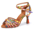 L354 Printed Latin Dance Women's Adult High Heel Dance Shoes Soft Soled Stage Performance