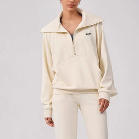 F230694 Custom Women Half Zip Heavyweight Pullover Warm Fleece Cotton Blank Oversized Zipper Turn-down Collar Sweatshirt