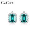 CZCITY Fashion Big Emerald Stud 925 Sterling Silver Elegant Bride Gemstone Wholesale Designer Inspired Luxury Earring