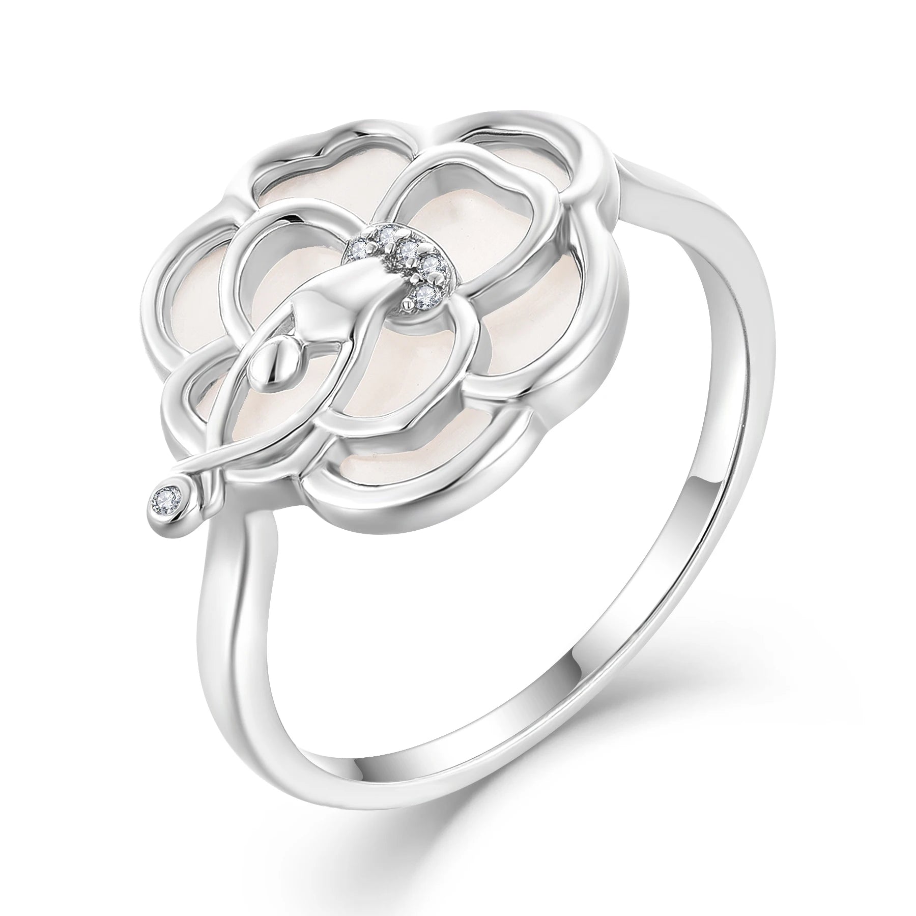 Fine Luxury Jewelry Gift 925 Silver Zircon Mother-of- Pearl Rings for Women Day Wedding Band Gift
