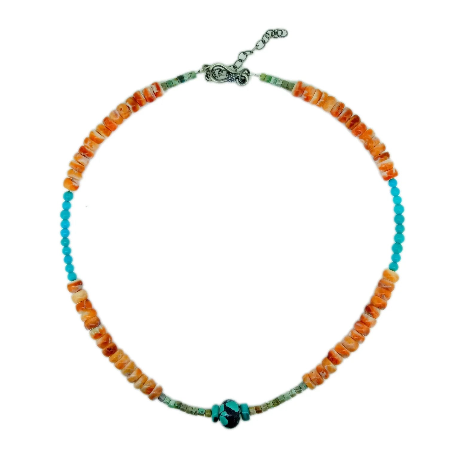 925 Sterling Silver Natural Turquoise and spiny 4 mm Arizona Beaded 16inch Necklace