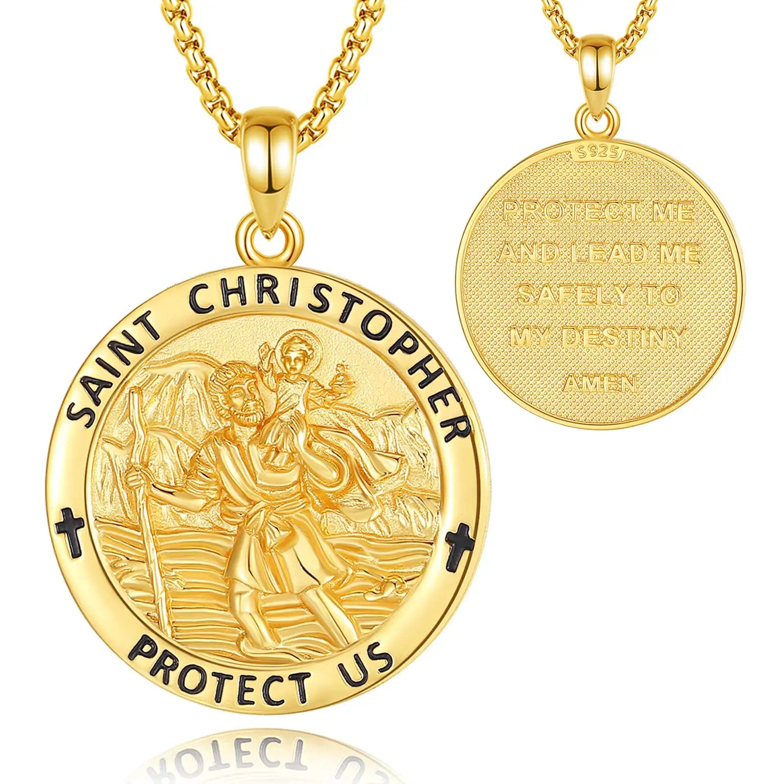 Merryshine 925 Sterling Silver Jewelry Religious Catholic Faith Spiritual Saint Spiritual Saint St. Christopher Necklace