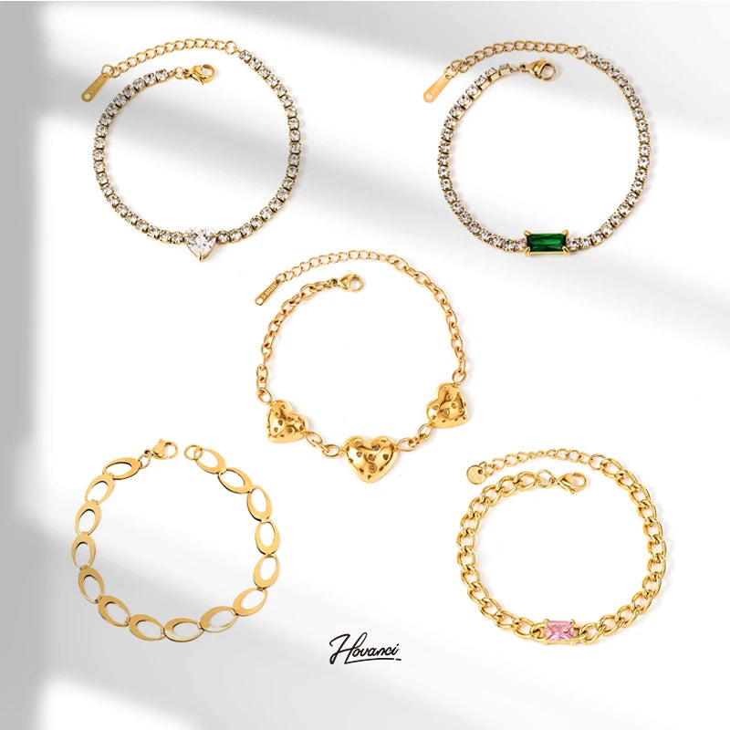 HOVANCI Miami Cuban Chain Bracelet Punk Jewelry for Men Women 18k Gold Plated Stainless Chain Bracelet