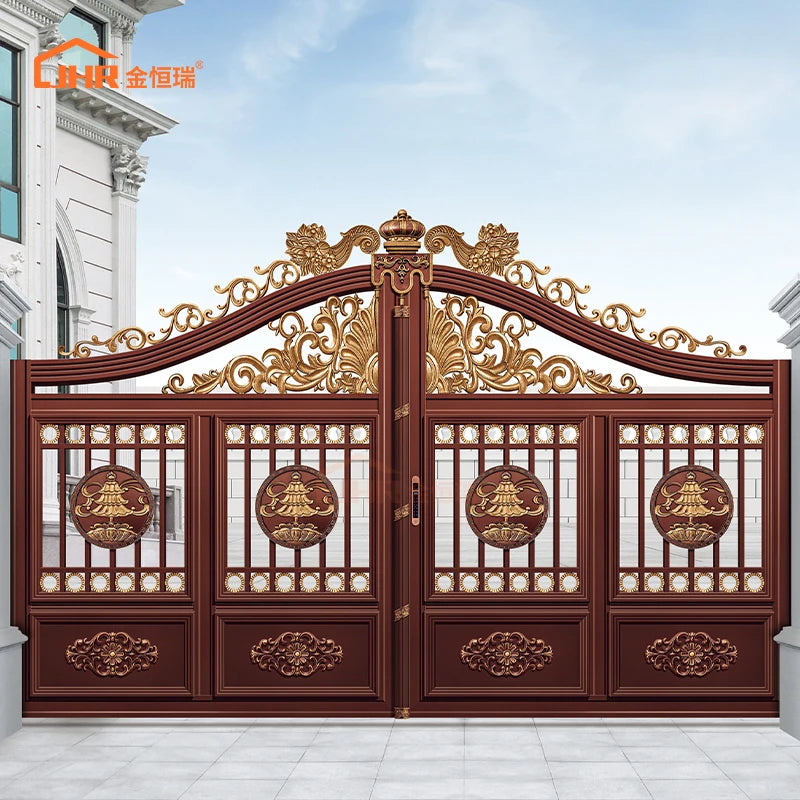 JHR High-End Designer Main Gate Designs Customized Aluminum Double Swing Gates Decorative Swing Gates