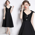 Elegant Spring/Summer Women's Sexy Sleeveless Long Dress V-neck Bow Diamond Button Banquet Dress