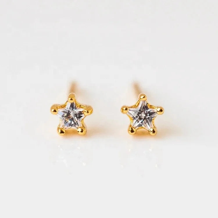 LOZRUNVE 925 Sterling Silver Tiny Single Stone Star CZ Stud Earring for Girl Women Gold Plated
