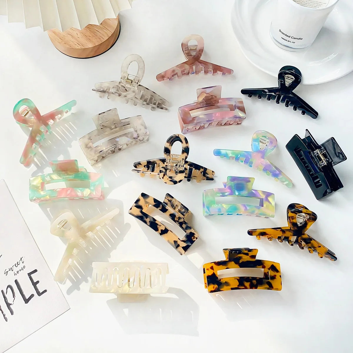 Wholesale Korean Style Fashion Colorful Acetate Hair Claw Elegant Large Square Claw Clips Custom Claw Clips for Women