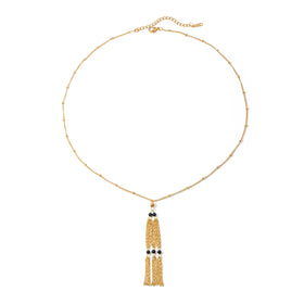 J&D Unisex 18K Gold Plated Stainless Steel Necklace Tassels Beaded Geometric Design Zircon Main Trendy Fashion Jewelry for Women