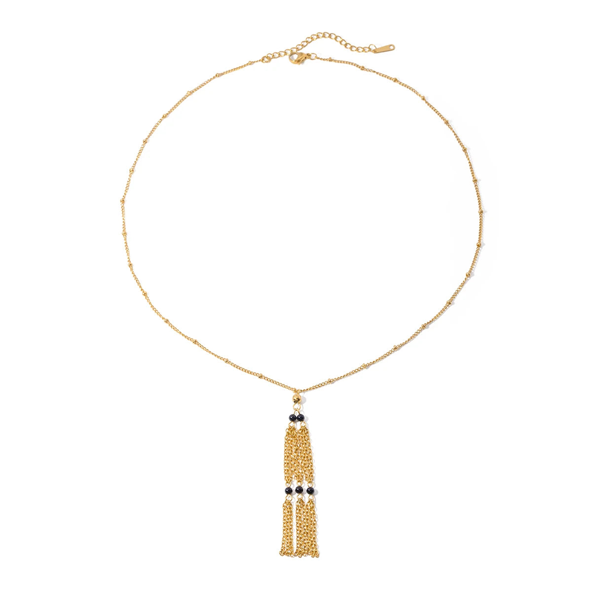 J&D Unisex 18K Gold Plated Stainless Steel Necklace Tassels Beaded Geometric Design Zircon Main Trendy Fashion Jewelry for Women