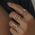 3 Designs Multi Layered Cubic Zircon Stainless Steel Rings 18K Gold Plated Ring Women Non Tarnish Chic Minimalist Korean Jewelry