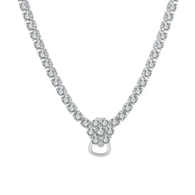 925 Silver 18K White Gold Plated Round Cubic Zirconia Tennis Chain Necklaces for Gifts Engagements Parties
