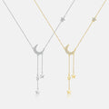 FUAMAY Silver 925 Lariat Drop Necklace Moon and Star Pendant Chain Moon Charm Necklace
