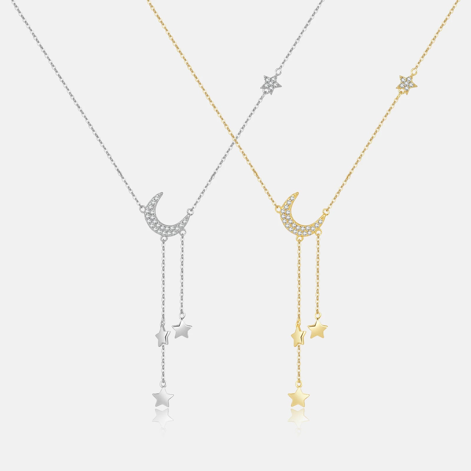 FUAMAY Silver 925 Lariat Drop Necklace Moon and Star Pendant Chain Moon Charm Necklace