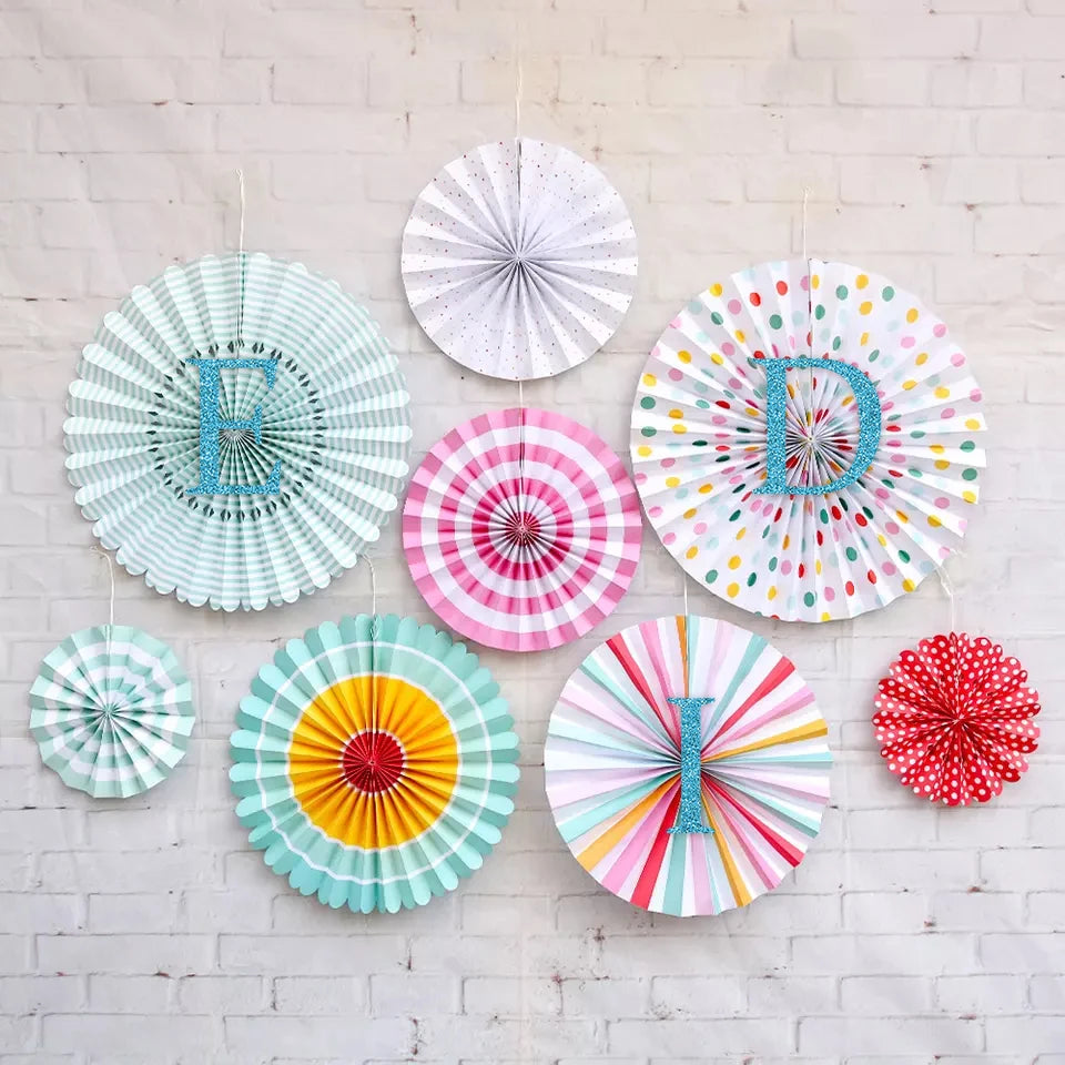 Eid Mubarak Party Hanging Paper Fans Set Decorative Ramadan Folding Fans Muslim Party Decorations Round Fan Wall Decoration