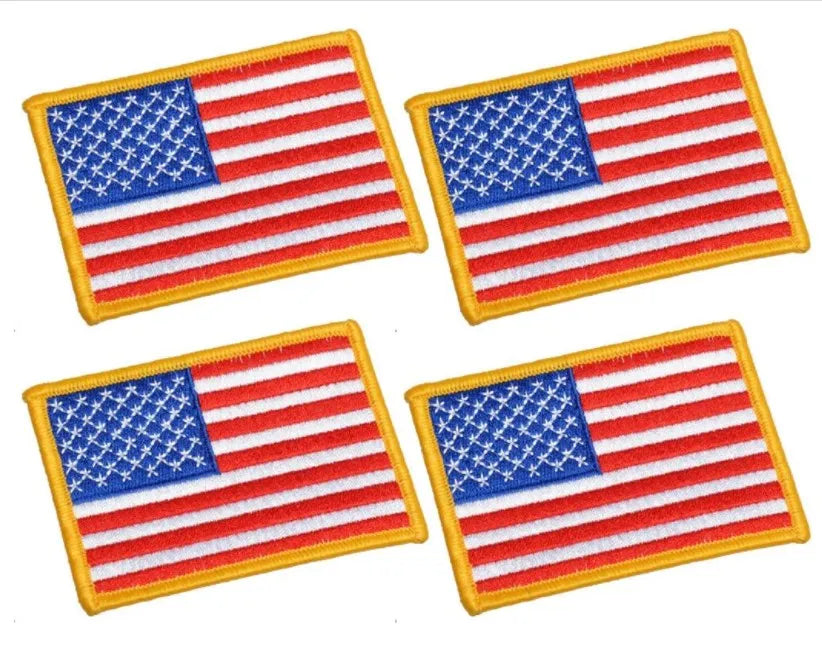 3.5 X 2.5. Inch Large Size American US Flag Embroidered Cloth Sew on Iron on Patch Golden Yellow Border