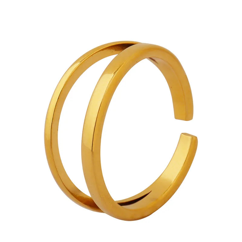 18K PVD Gold Plating Stainless Steel NEW Double-Layer C-Shaped Opening Stacking Rings Jewelry for Women Hypoallergenic