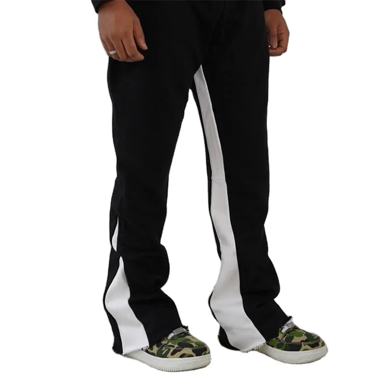 Free Sample 500gsm Flare Sweat Pants Men Blank Cut and Sew Distressed Flare Sweatpants