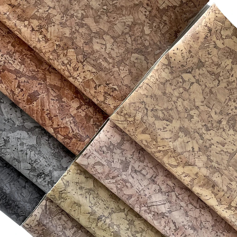 Factory Vegan Eco Friendly Pu Synthetic Leather Sheet 0.7-0.8mm Cork Wood Grain Synthetic Artificial Faux PU Leather Fabric