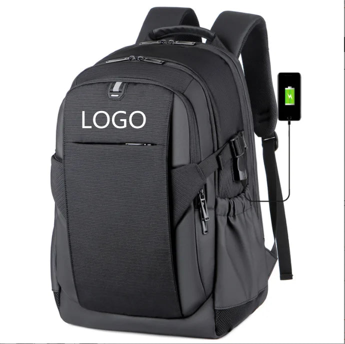 Nylon Custom Logo Bags Waterproof with USB Geometric Pattern Multi Large Storage Student Casual Business Travel Backpack