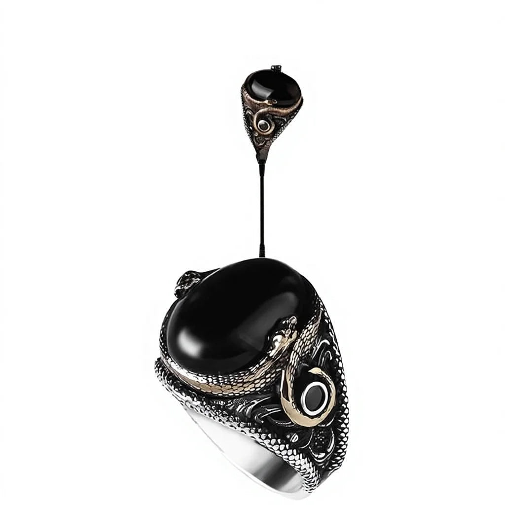 Azuris Turkish 925 Sterling Silver Men's Ring Ottoman Style Naturel Black Stone Handmade Fine Jewelry Turkey VALKH1322
