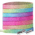 Bulk Sale Shoe Lace Cheap Custom Fancy Metallic Gold Silver Glitter Rainbow Color Flat Shoelace for Sneaker With Plastic Tips