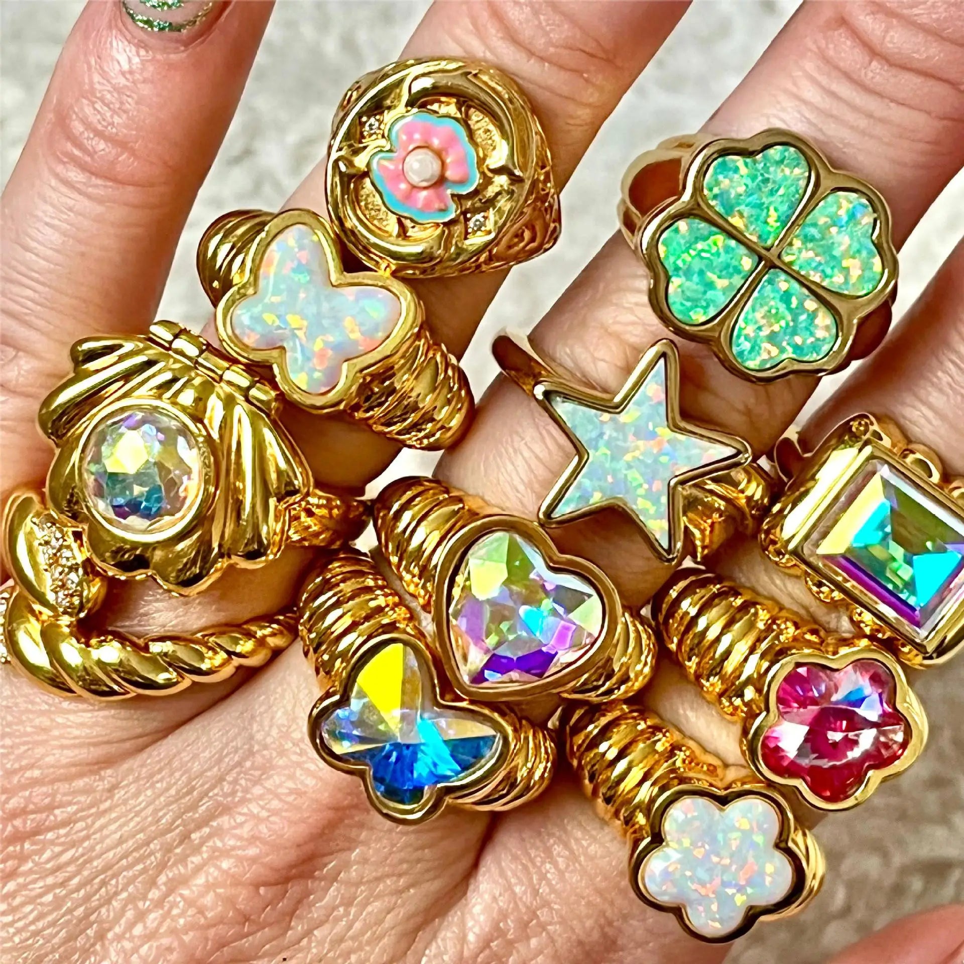 HP Ins Style Love Flower butterfly Ring Women Copper Plated Real Gold Heart Shaped Rings