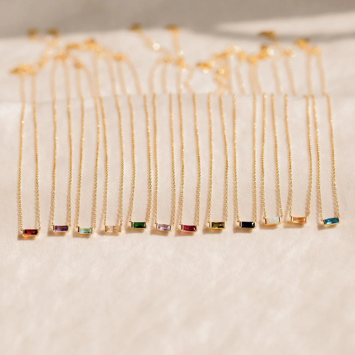 Hot Sale Bijoux Minimalist Baguette square Birthstone Necklace 925 Sterling Silver Gold Plated Zircon Necklace Jewelry Wholesale