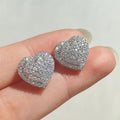 Valentine's Day Silver Plated Micro Pave Bling CZ Diamond Heart Shaped Earrings Shiny 5A Cubic Zirconia Heart Stud Earrings