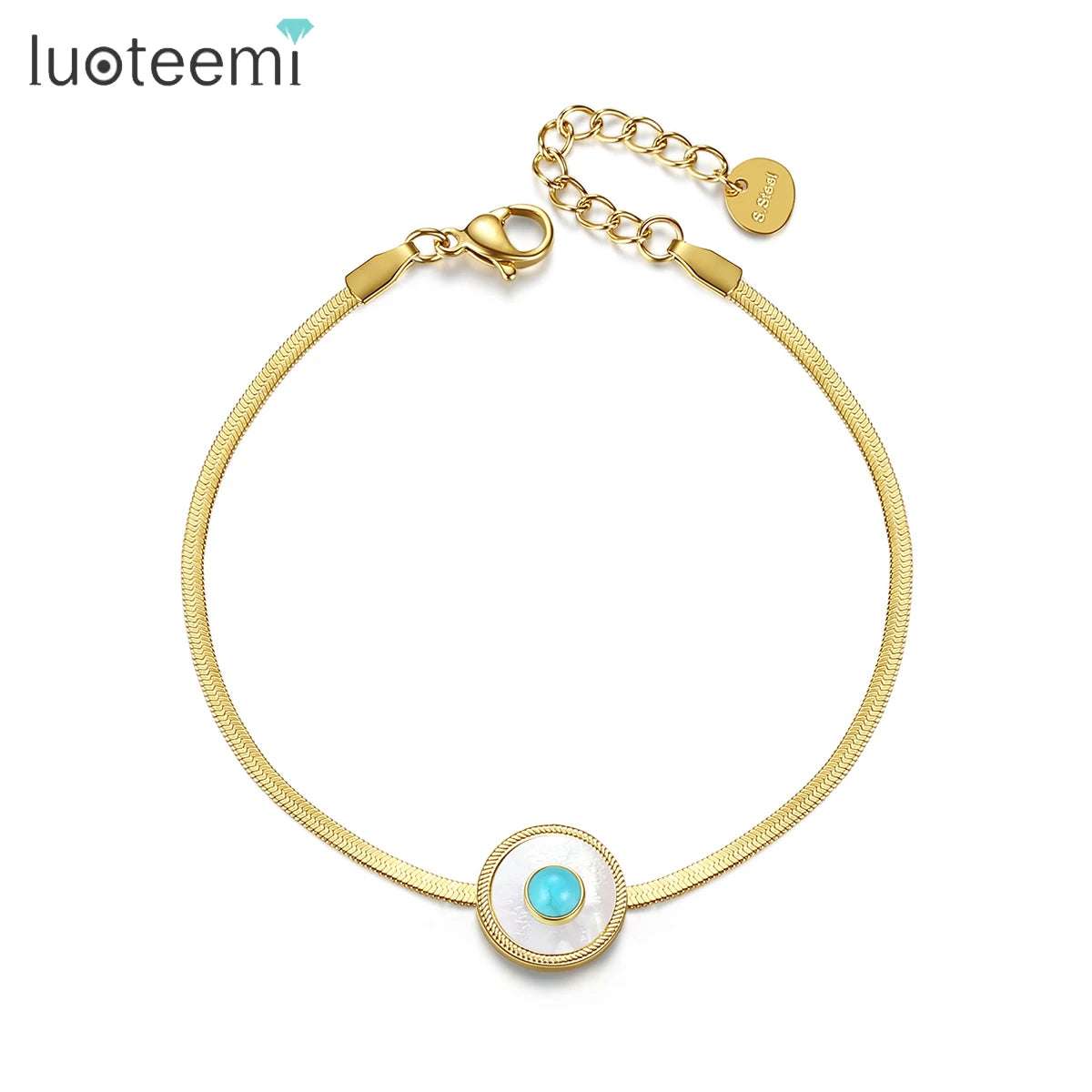 SP-LAM Trendy Charm Stainless Steel 2021 Luxury Woman Adjustable Dainty Link Chain Turquoise Bangle Bracelet