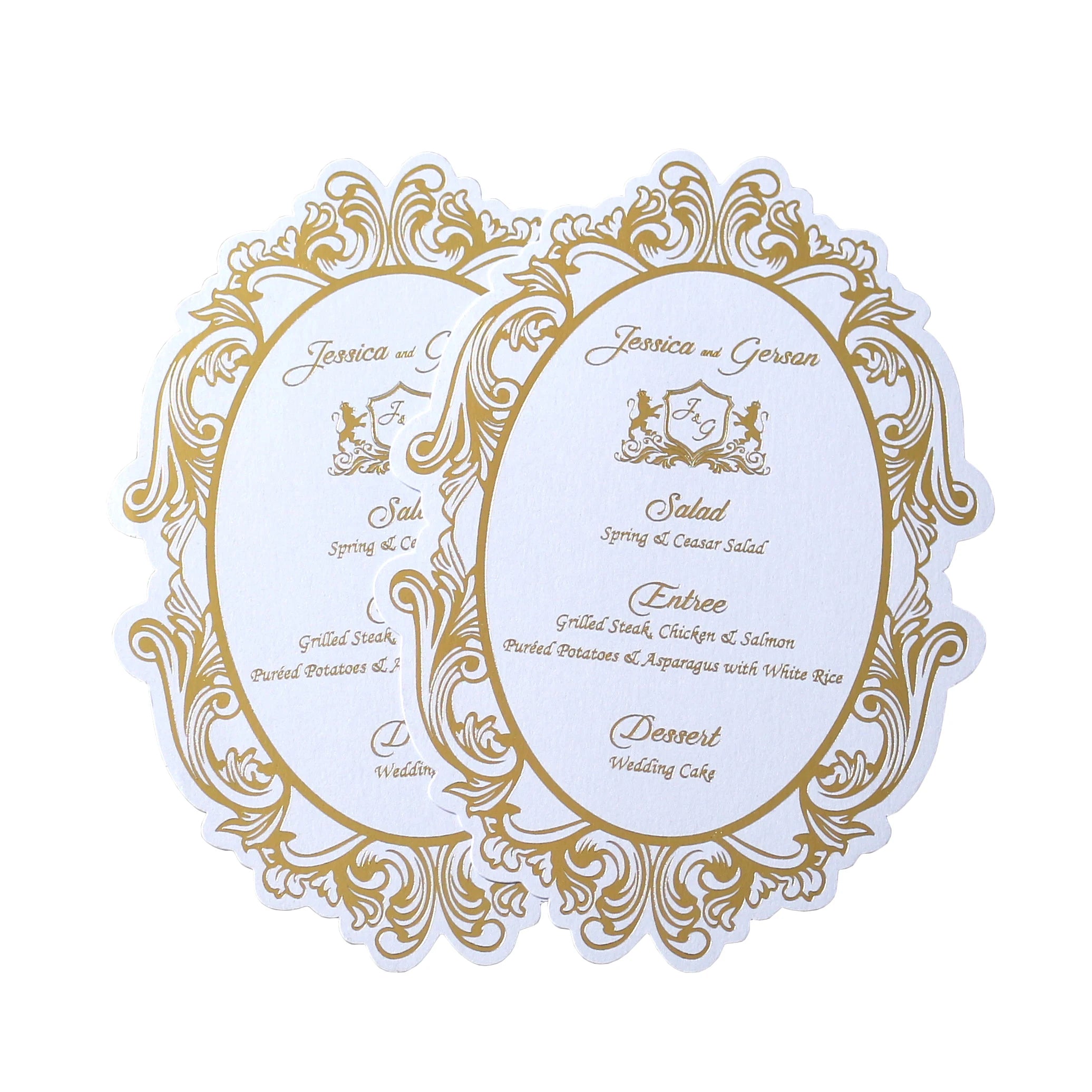 Personalized Gold Foil Printing White Shimmer Paper Invitation Cards Pearl Menu Cards