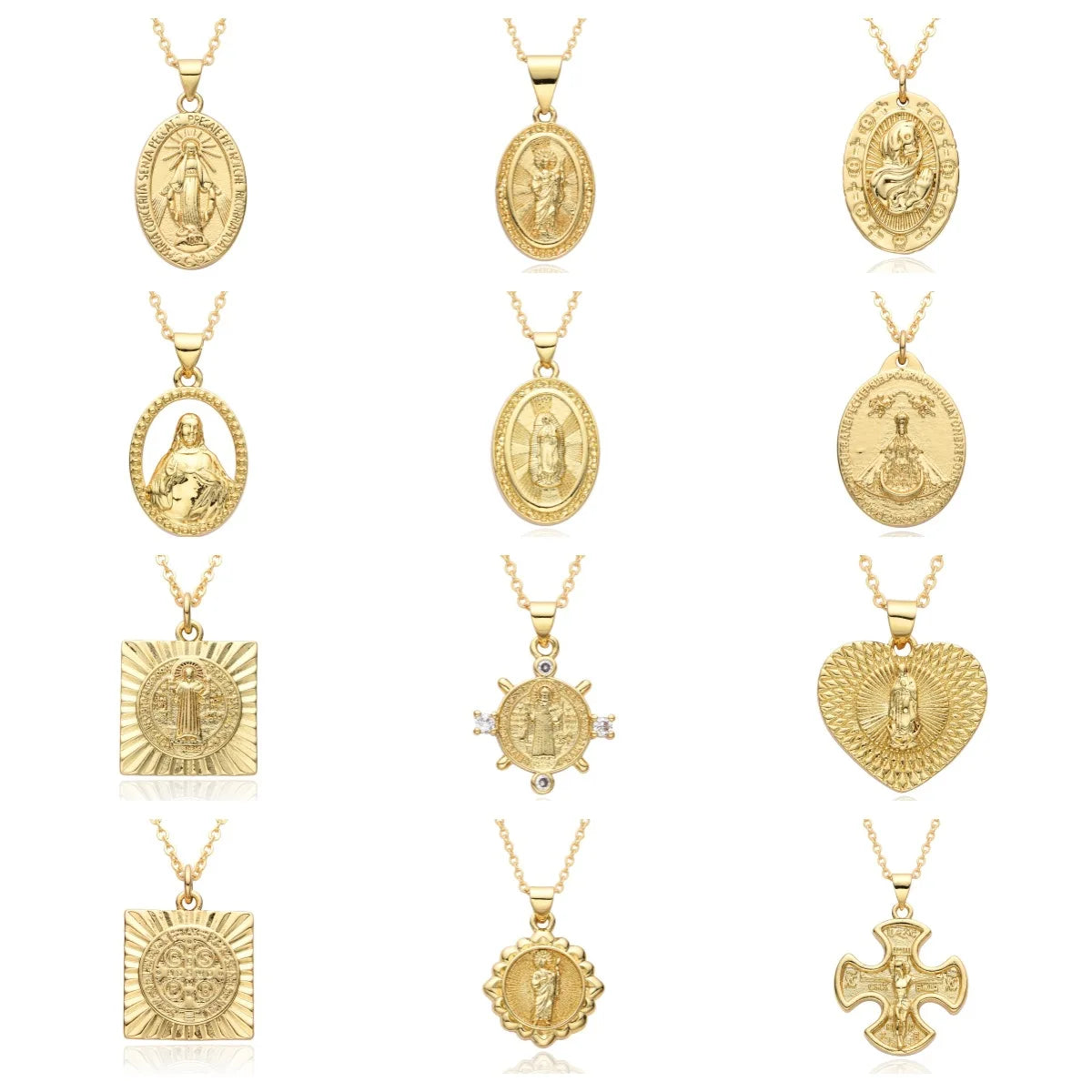 SC Wholesale Religious Gold Goddess Maria Necklace Fashion Zircon Necklace Vintage Cross Jesus Pendant Necklace for Women