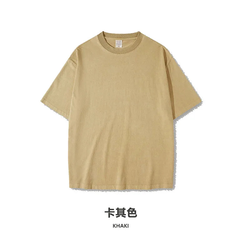 Evertop OEM 285G Heavy Acid Washed Retro Oversize Tshirt Spring Summer Fashion Old Shoulder Drop Short Sleeve Knitted Fabric